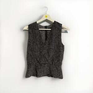 THEORY Blue White Beige Print‎ CAMARA 100% Silk Peplum Shirt Top Womens sz P/TP